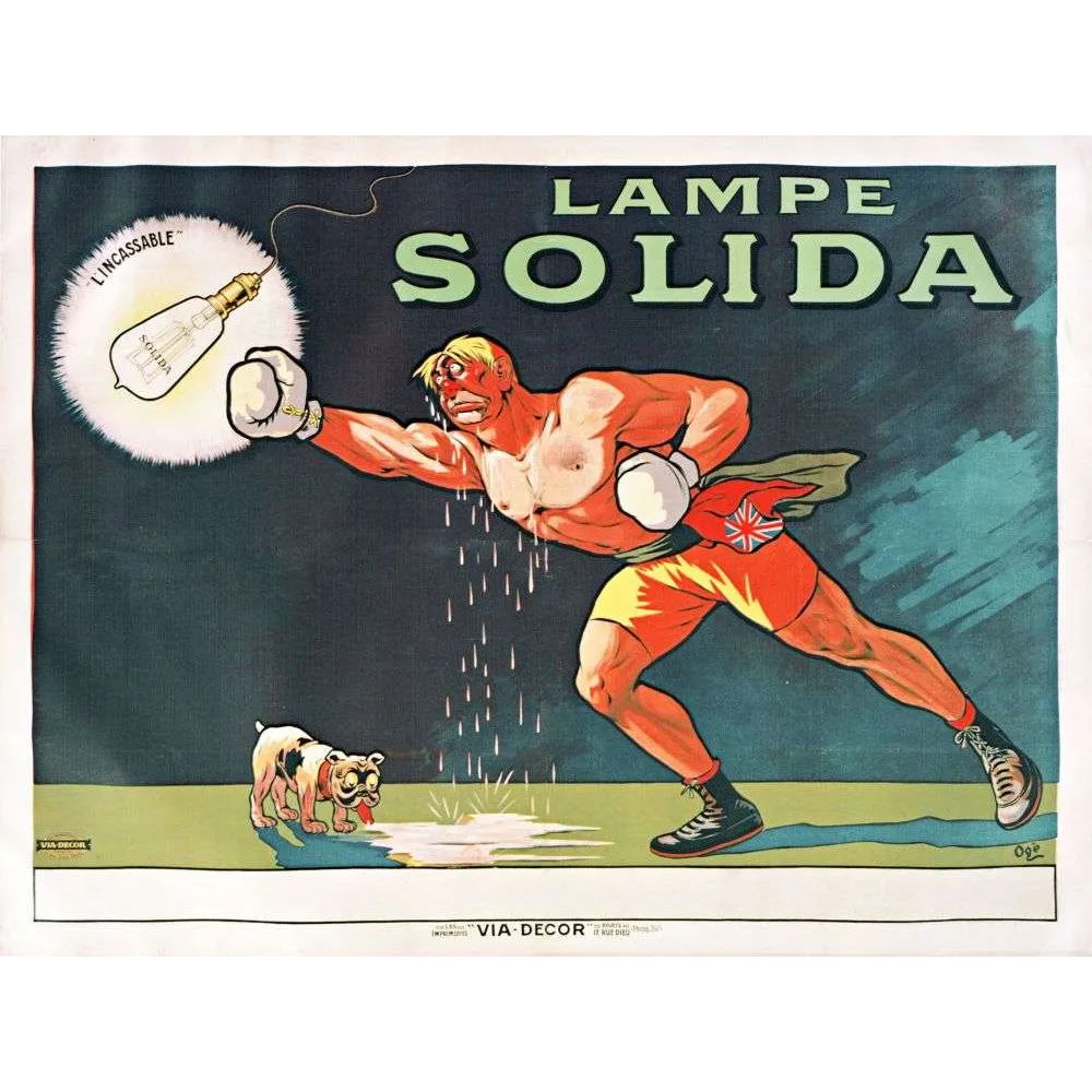 Lampe Solida Incassable – Affiche pub vintage boxeur ampoule Lampe Solida Incassable – Affiche pub vintage boxeur ampoule
