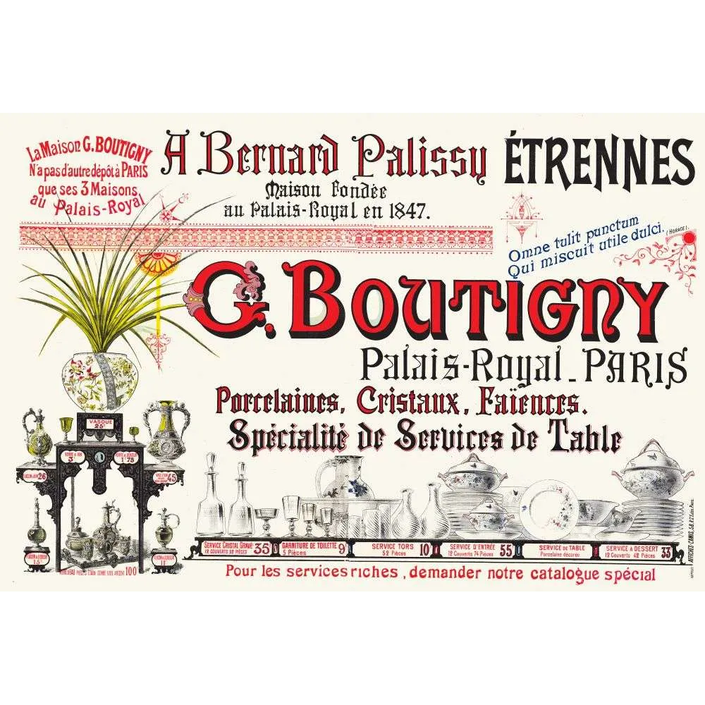 Boutigny Palais-Royal – Affiche pub vintage porcelaine Paris 1847