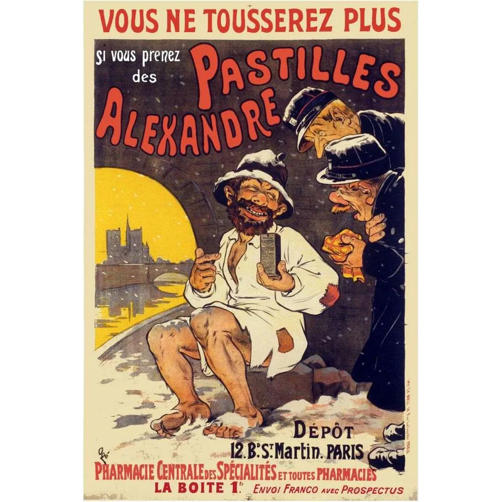 Pastilles Alexandre – Affiche pub vintage médicament toux Paris Pastilles Alexandre – Affiche pub vintage médicament toux Paris