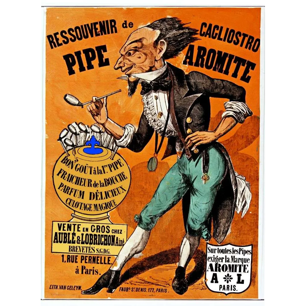 Pipe Aromite Cagliostro – Affiche pub vintage tabac Paris XIXe Pipe Aromite Cagliostro – Affiche pub vintage tabac Paris XIXe