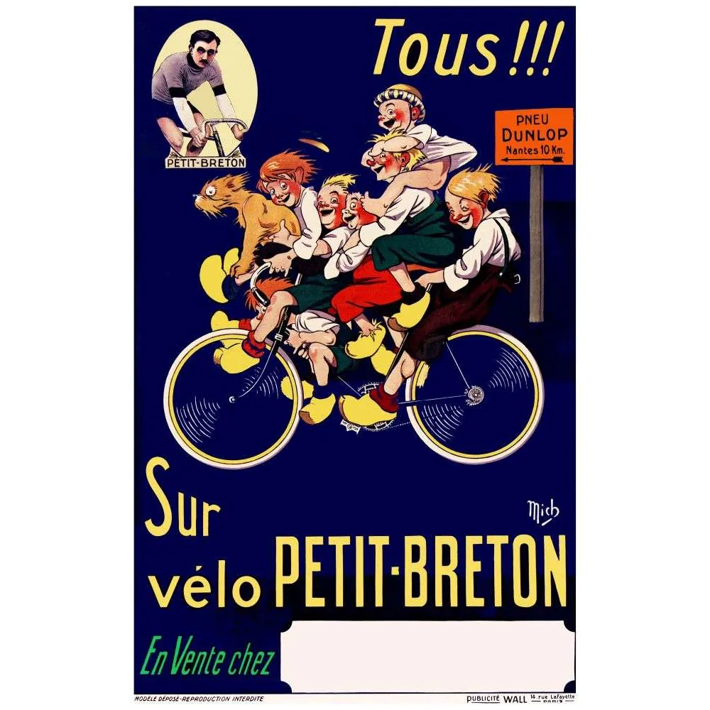 Vélo Petit-Breton Dunlop – Affiche pub vintage cyclisme humour Mich