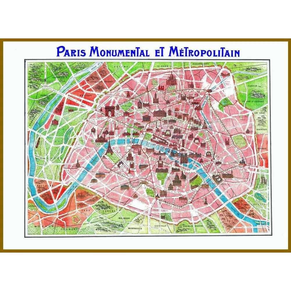 Carte Paris Monumental Métropolitain début XXe siècle - Cartographie ancienne
