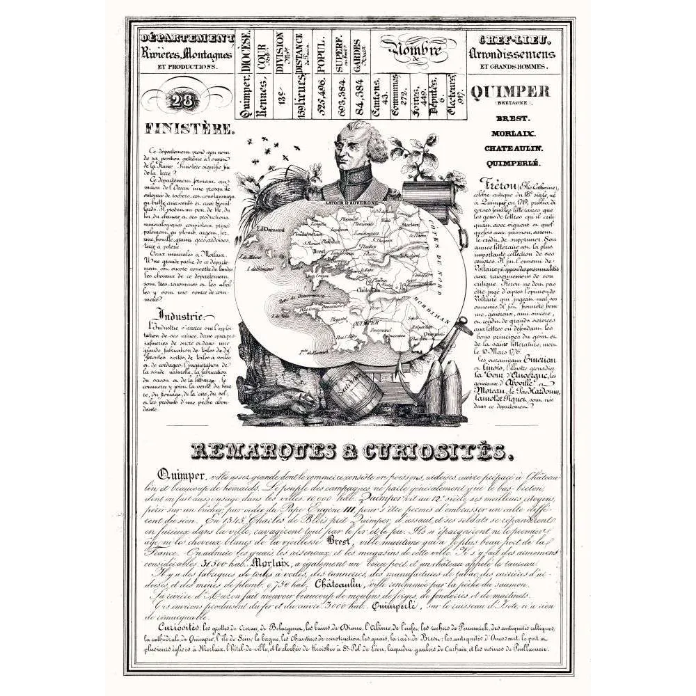 Gravure encyclopédique Finistère département XIXe siècle - Fac-similé de document ancien