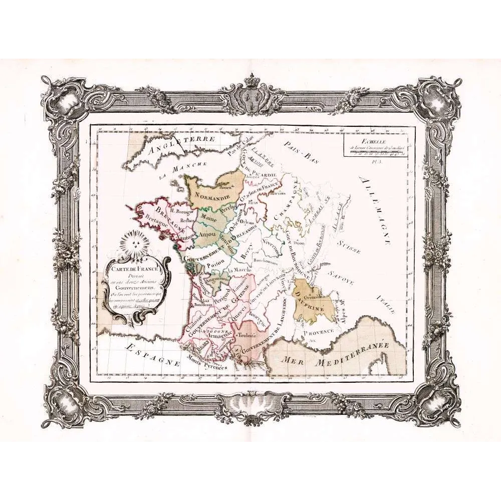 Carte France anciens gouvernements XVIIIe rocaille | Cadeau-Souvenir Carte France anciens gouvernements XVIIIe rocaille | Cadeau-Souvenir
