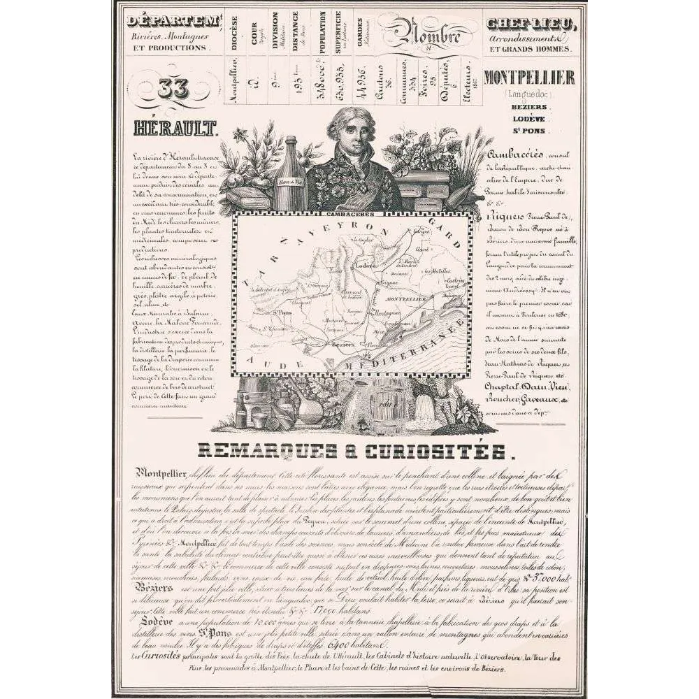 Gravure encyclopédique département Hérault Cambacérès XIXe | Cadeau-Souvenir Gravure encyclopédique département Hérault Cambacérès XIXe | Cadeau-Souvenir