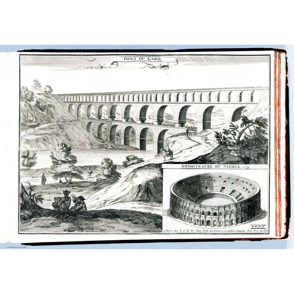 Gravure Pont du Gard Amphithéâtre Nîmes 1705 | Cadeau-Souvenir