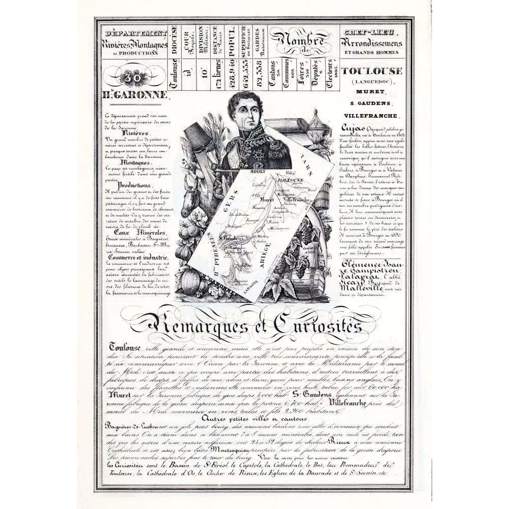 Gravure encyclopédique Haute-Garonne Toulouse XIXe siècle | Cadeau-Souvenir Gravure encyclopédique Haute-Garonne Toulouse XIXe siècle | Cadeau-Souvenir
