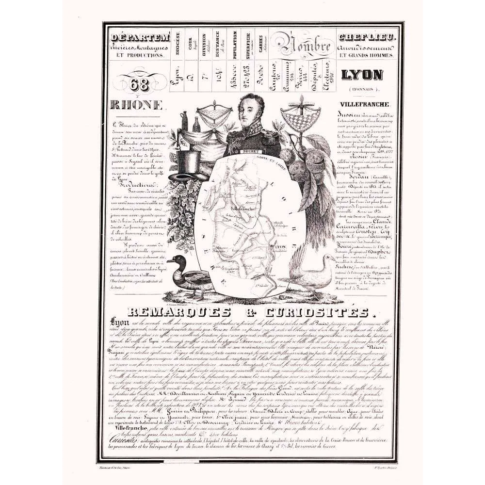 Gravure encyclopédique Rhône Lyon Suchet XIXe siècle | Cadeau-Souvenir Gravure encyclopédique Rhône Lyon Suchet XIXe siècle | Cadeau-Souvenir