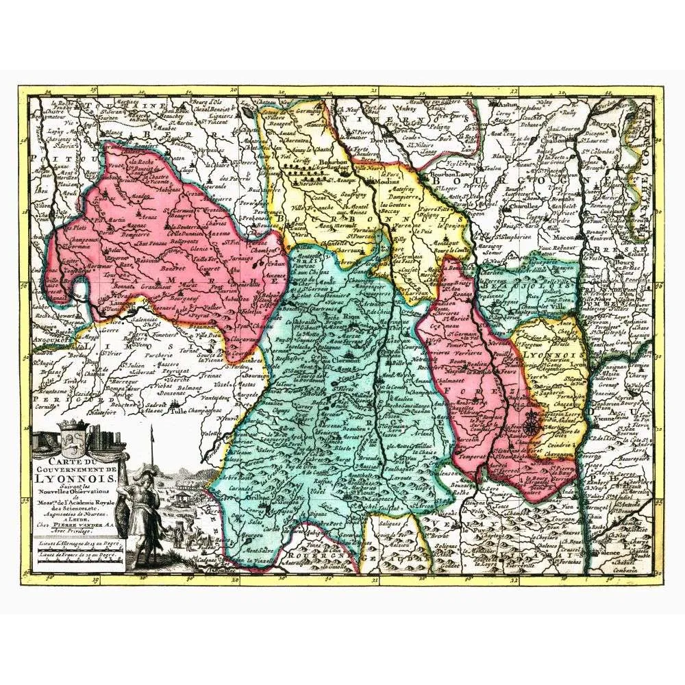 Carte Gouvernement Lyonnois XVIIIe siècle Pierre Vander | Cadeau-Souvenir Carte Gouvernement Lyonnois XVIIIe siècle Pierre Vander | Cadeau-Souvenir