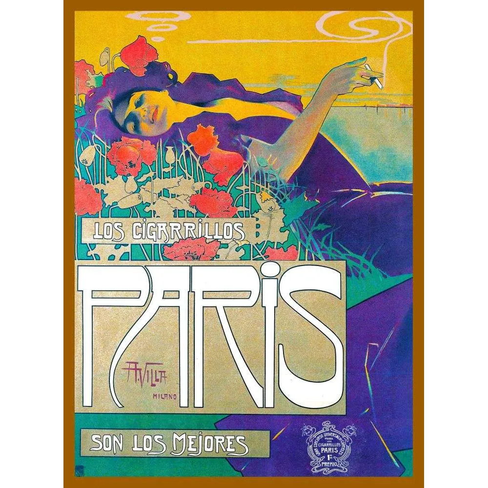 Affiche Cigarrillos Paris Villa Milan tabac coquelicots | Cadeau-Souvenir Affiche Cigarrillos Paris Villa Milan tabac coquelicots | Cadeau-Souvenir