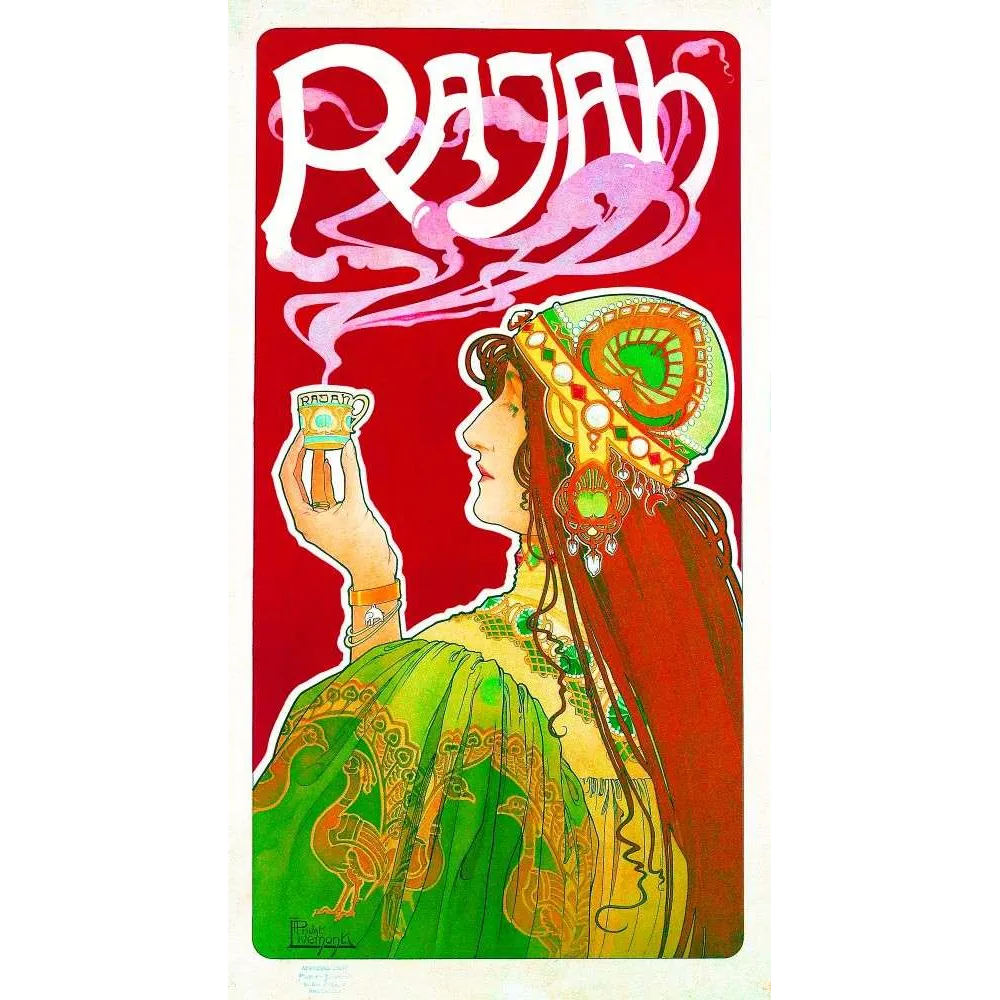 Affiche café Rajah Privat-Livemont femme orientale rouge | Cadeau-Souvenir Affiche café Rajah Privat-Livemont femme orientale rouge | Cadeau-Souvenir