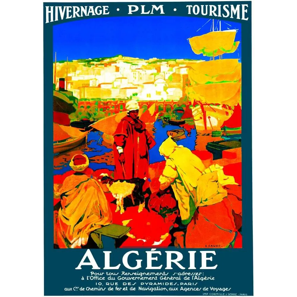 Affiche touristique Algérie PLM Cauvy port orientaliste | Cadeau-Souvenir Affiche touristique Algérie PLM Cauvy port orientaliste | Cadeau-Souvenir