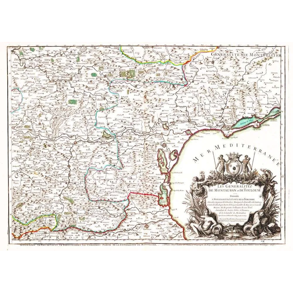 Fac-similé de carte ancienne Montauban Toulouse Méditerranée Audran XVIIe | Cadeau-Souvenir Fac-similé de carte ancienne Montauban Toulouse Méditerranée Audran XVIIe | Cadeau-Souvenir