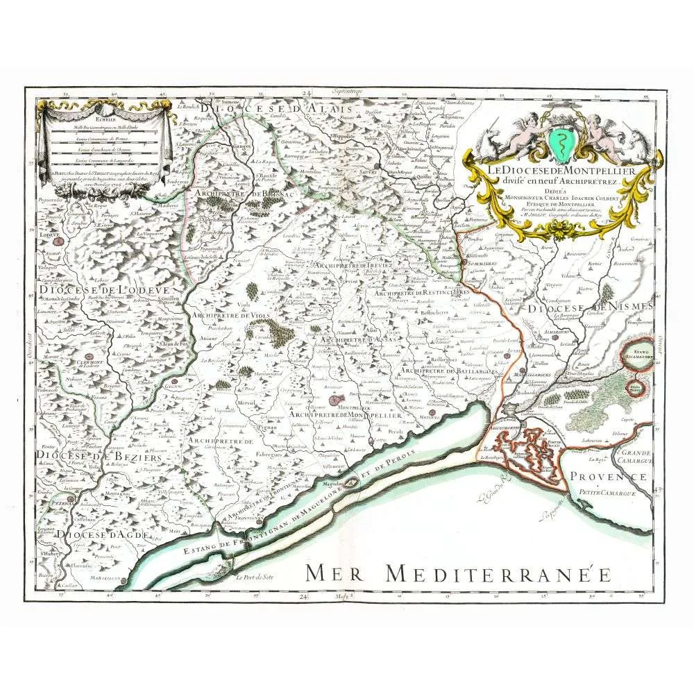 Carte Diocèse Montpellier Jaillot 1706 Méditerranée Colbert | Cadeau-Souvenir Carte Diocèse Montpellier Jaillot 1706 Méditerranée Colbert | Cadeau-Souvenir