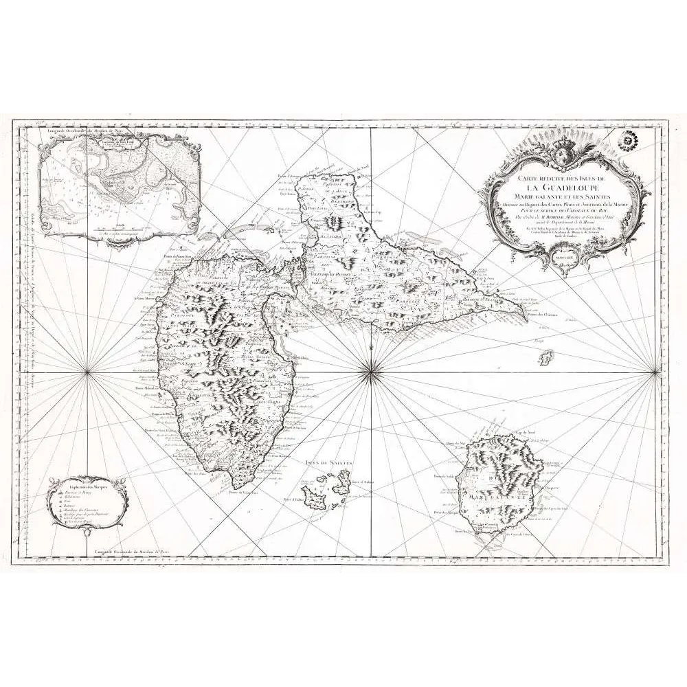Carte marine Guadeloupe Marie-Galante Saintes XVIIIe Marine royale | Cadeau-Souvenir Carte marine Guadeloupe Marie-Galante Saintes XVIIIe Marine royale | Cadeau-Souvenir