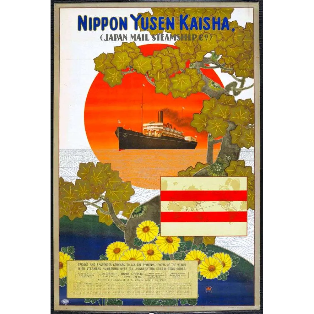 Affiche Nippon Yusen Kaisha paquebot Japon soleil rouge | Cadeau-Souvenir