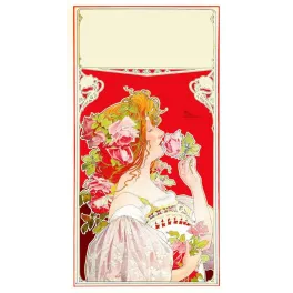 Illustration femme roses Privat-Livemont fond rouge décoratif | Cadeau-Souvenir