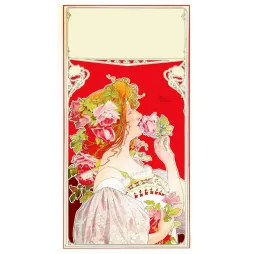 Illustration femme roses Privat-Livemont fond rouge décoratif | Cadeau-Souvenir