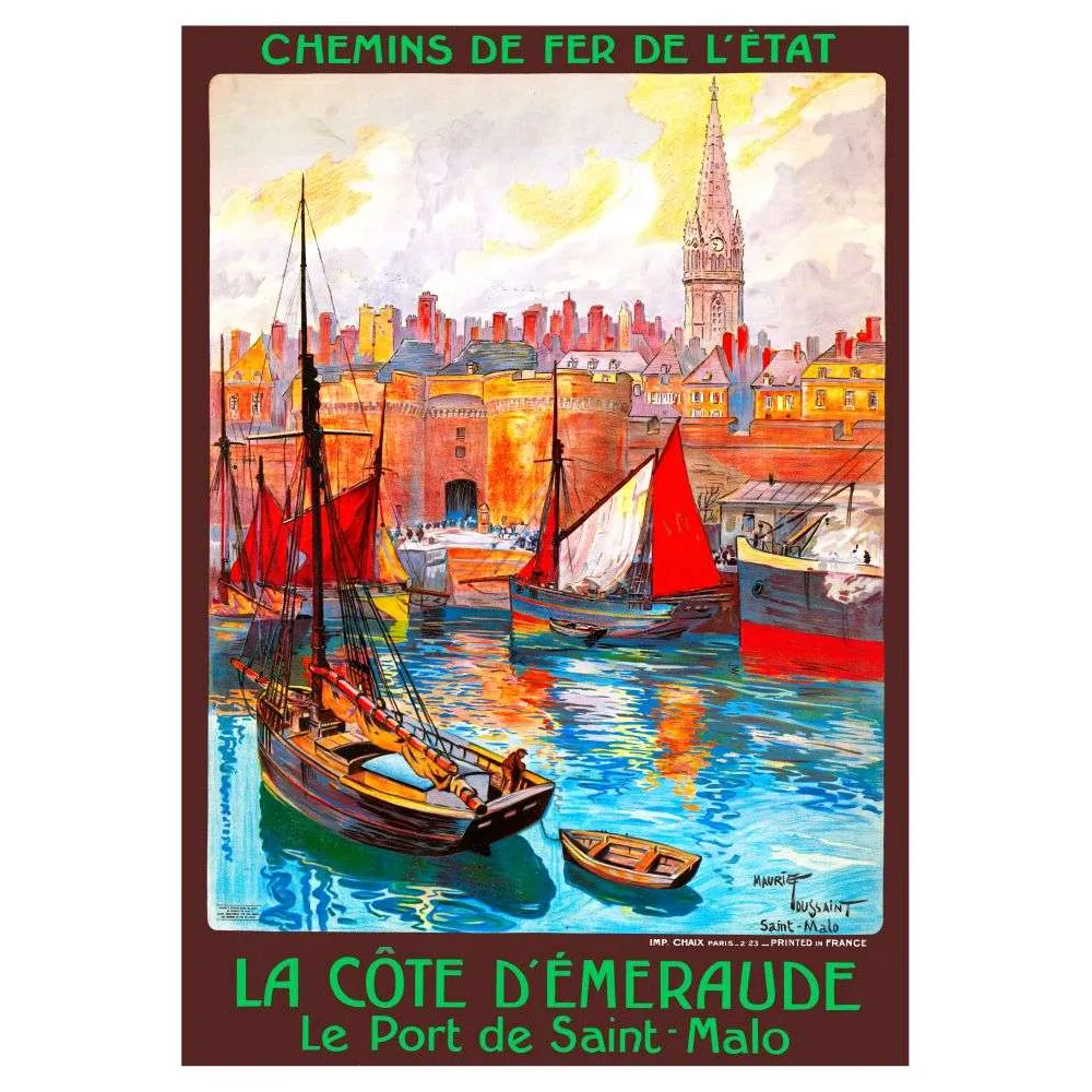 Affiche Saint-Malo Côte Émeraude Toussaint Chemins Fer État 1923 | Cadeau-Souvenir