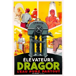 Affiche Élévateurs Dragor eau pure Paul Igert Le Mans années 1930 | Cadeau-Souvenir