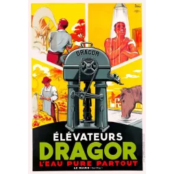 Affiche Élévateurs Dragor eau pure Paul Igert Le Mans années 1930 | Cadeau-Souvenir