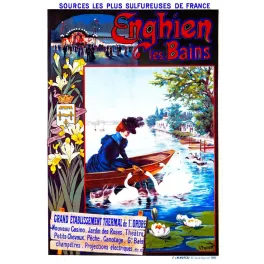 Affiche Enghien-les-Bains thermal lac cygnes Fraipont XIXe | Cadeau-Souvenir
