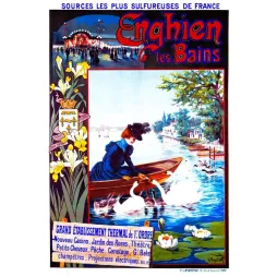 Affiche Enghien-les-Bains thermal lac cygnes Fraipont XIXe | Cadeau-Souvenir