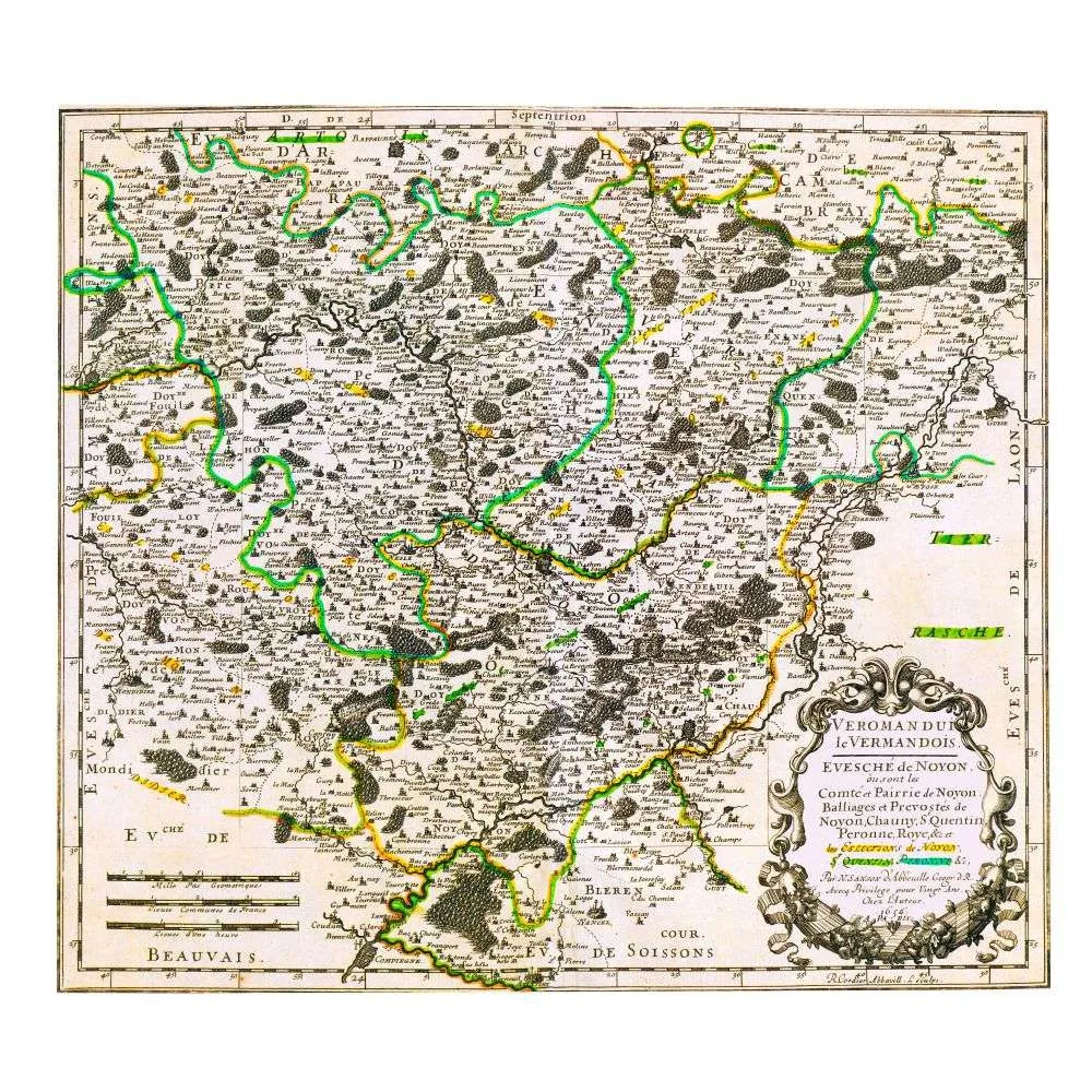 Carte Vermandois Évêché Noyon Sanson Abbeville XVIIe Picardie | Cadeau-Souvenir Carte Vermandois Évêché Noyon Sanson Abbeville XVIIe Picardie | Cadeau-Souvenir