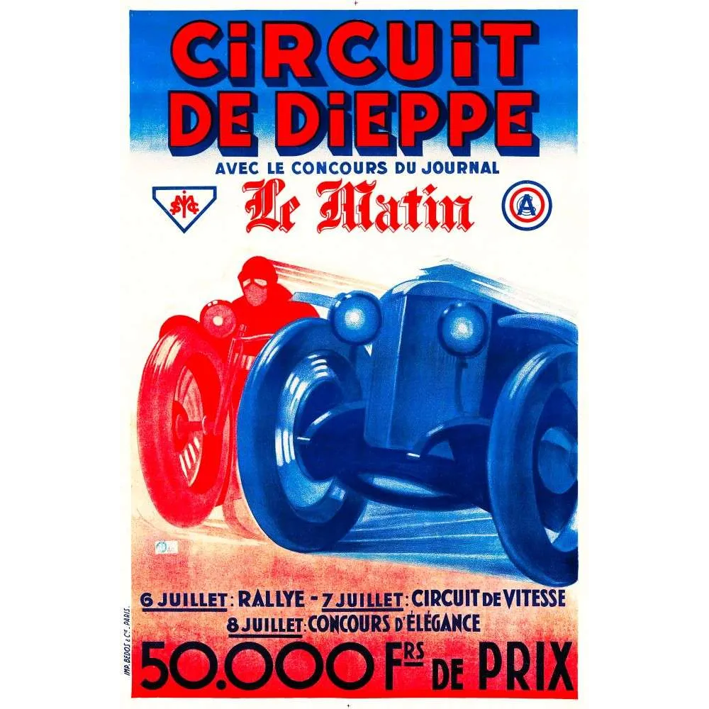 Affiche Circuit de Dieppe Le Matin course automobile vitesse | Cadeau-Souvenir Affiche Circuit de Dieppe Le Matin course automobile vitesse | Cadeau-Souvenir