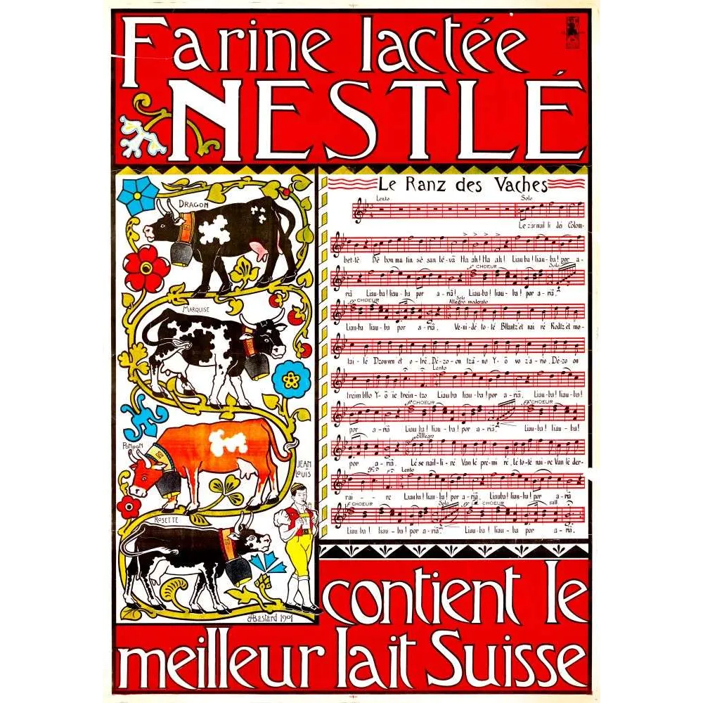 Affiche Farine Lactée Nestlé vaches suisse Bastard 1904 | Cadeau-Souvenir