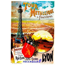Affiche Tour Métallique Fourvières Lyon panorama Rhône XIXe | Cadeau-Souvenir