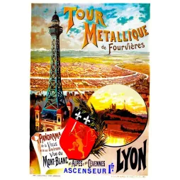 Affiche Tour Métallique Fourvières Lyon panorama Rhône XIXe | Cadeau-Souvenir
