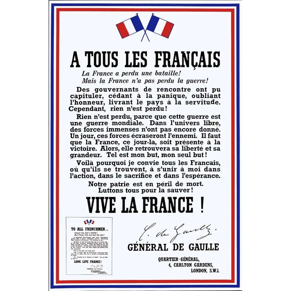 Appel de Gaulle À tous les Français Londres 1940 Résistance | Cadeau-Souvenir Appel de Gaulle À tous les Français Londres 1940 Résistance | Cadeau-Souvenir