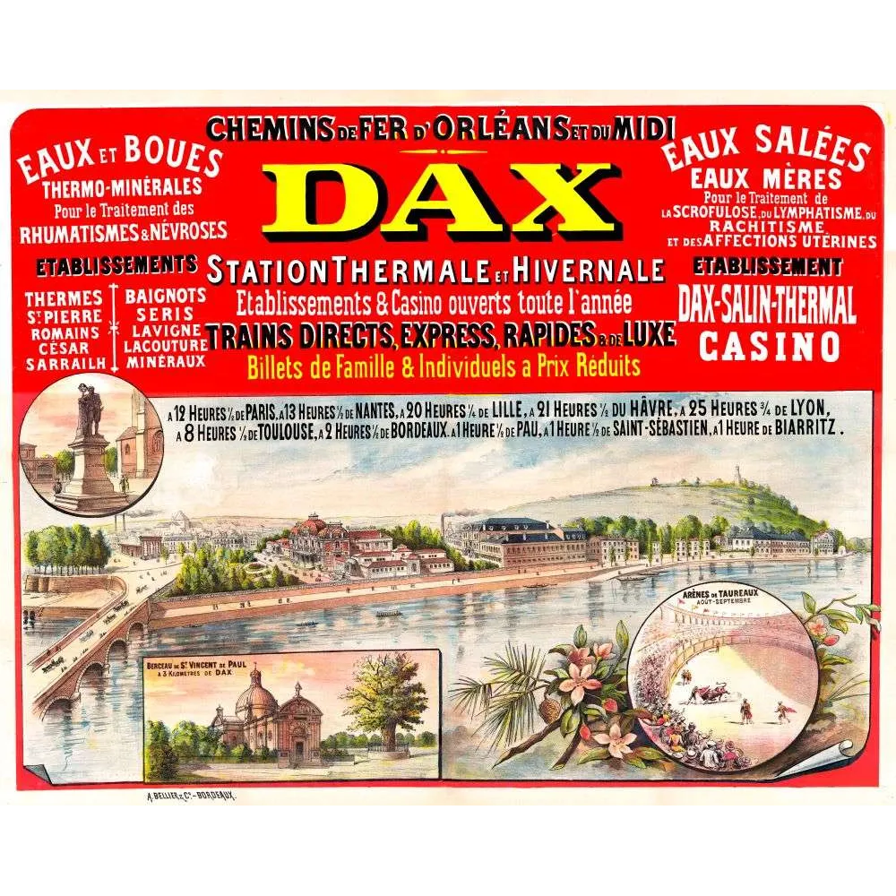 Affiche Dax station thermale Landes Chemins de Fer Orléans Midi XIXe | Cadeau-Souvenir Affiche Dax station thermale Landes Chemins de Fer Orléans Midi XIXe | Cadeau-Souvenir