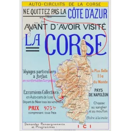 Affiche touristique Corse auto-circuits Côte d'Azur Nice Napoléon | Cadeau-Souvenir