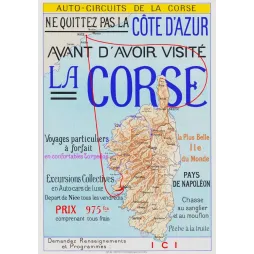 Affiche touristique Corse auto-circuits Côte d'Azur Nice Napoléon | Cadeau-Souvenir