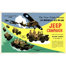 Affiche propagande américaine Jeep Campaign Schools-at-War 1940 Reinhardt | Cadeau-Souvenir