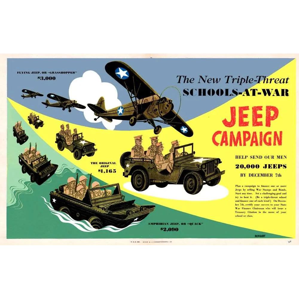 Affiche propagande américaine Jeep Campaign Schools-at-War 1940 Reinhardt | Cadeau-Souvenir Affiche propagande américaine Jeep Campaign Schools-at-War 1940 Reinhardt | Cadeau-Souvenir