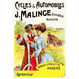 Affiche Cycles Automobiles Malinge Violette Angers femmes élégantes | Cadeau-Souvenir