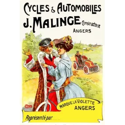 Affiche Cycles Automobiles Malinge Violette Angers femmes élégantes | Cadeau-Souvenir
