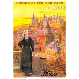 Affiche Touraine Loches Chemin de Fer Orléans 1906 château costume | Cadeau-Souvenir