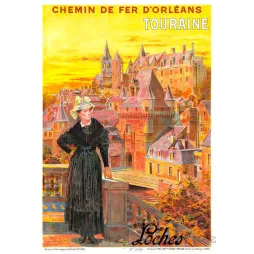 Affiche Touraine Loches Chemin de Fer Orléans 1906 château costume | Cadeau-Souvenir