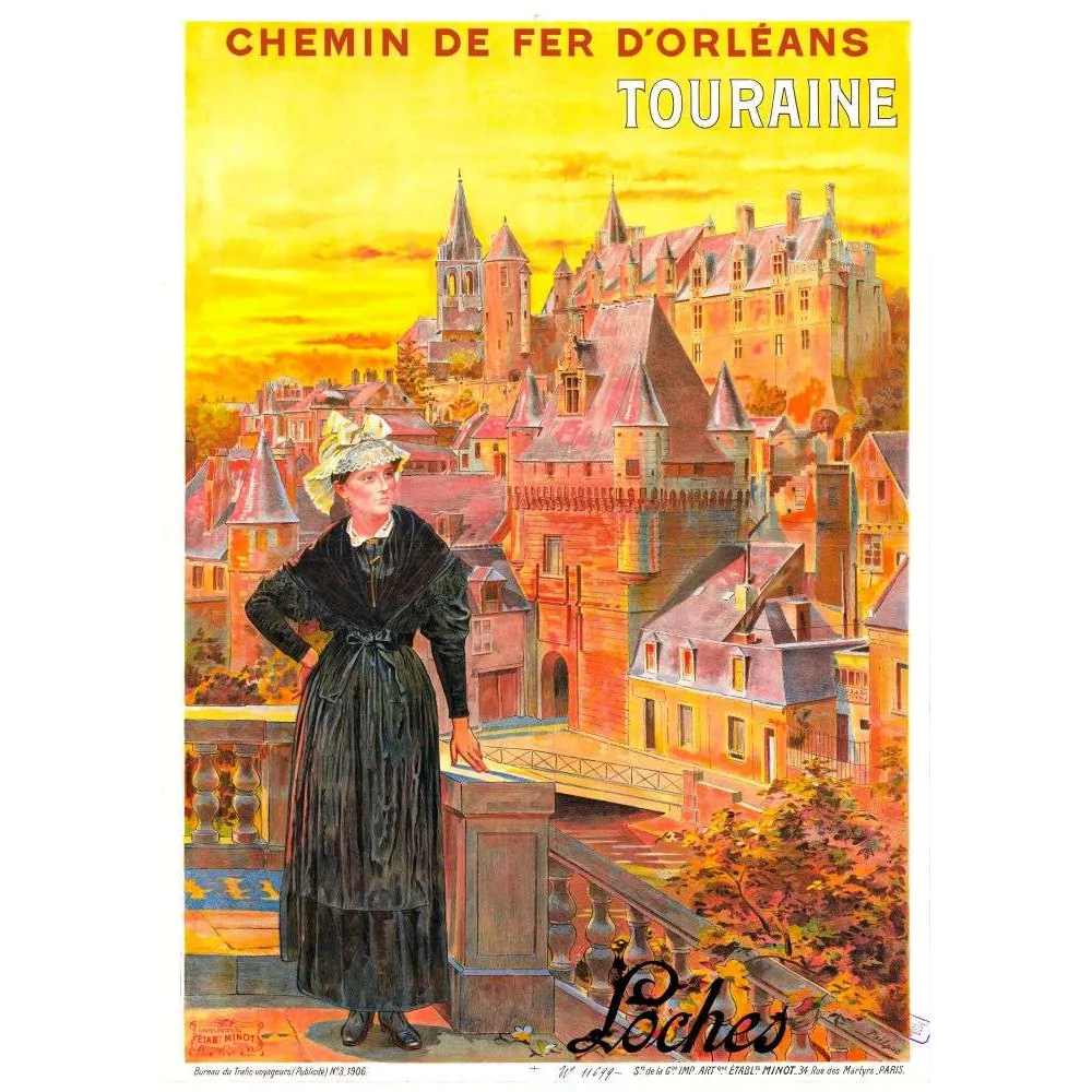 Affiche Touraine Loches Chemin de Fer Orléans 1906 château costume | Cadeau-Souvenir Affiche Touraine Loches Chemin de Fer Orléans 1906 château costume | Cadeau-Souvenir