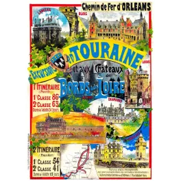 Affiche Touraine Châteaux Loire Orléans Chambord Blois Chenonceaux XIXe | Cadeau-Souvenir