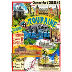 Affiche Touraine Châteaux Loire Orléans Chambord Blois Chenonceaux XIXe | Cadeau-Souvenir
