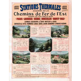 Affiche horaire Stations Thermales Chemins Fer Est 1888 Vittel Contrexéville | Cadeau-Souvenir