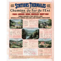 Affiche horaire Stations Thermales Chemins Fer Est 1888 Vittel Contrexéville | Cadeau-Souvenir