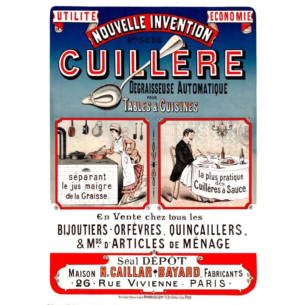 Affiche Cuillère Dégraisseuse Automatique Caillar-Bayard Paris XIXe invention | Cadeau-Souvenir Affiche Cuillère Dégraisseuse Automatique Caillar-Bayard Paris XIXe invention | Cadeau-Souvenir