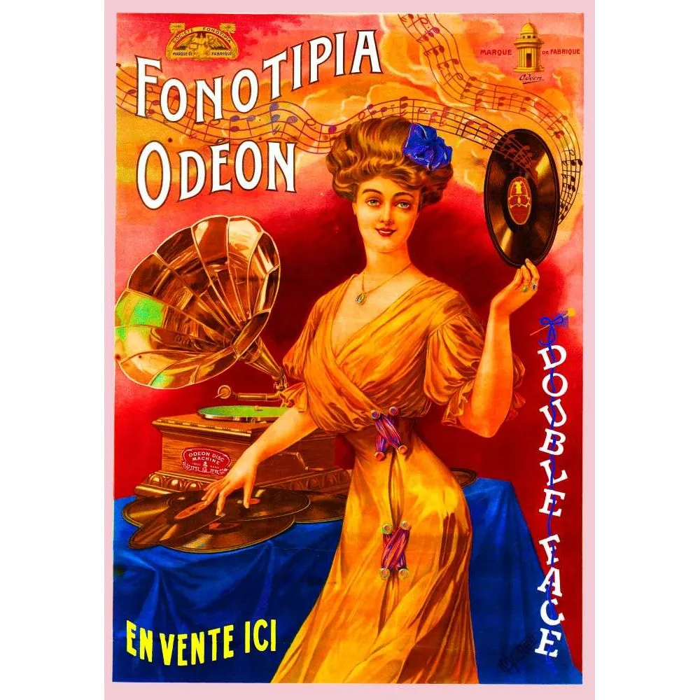 Affiche Fonotipia Odéon disque gramophone double face musique début XXe | Cadeau-Souvenir