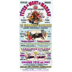 Affiche corrida Fêtes Mont-de-Marsan courses landaises 1885 | Cadeau-Souvenir